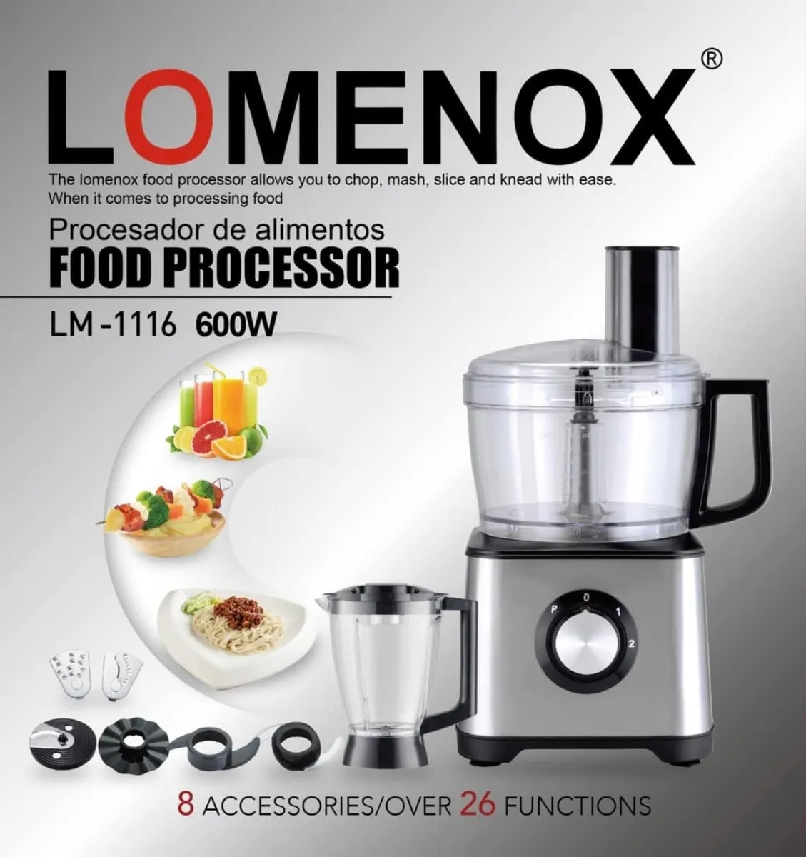 164 Procesador De Alimentos 26 Funciones 600w + Accesorios