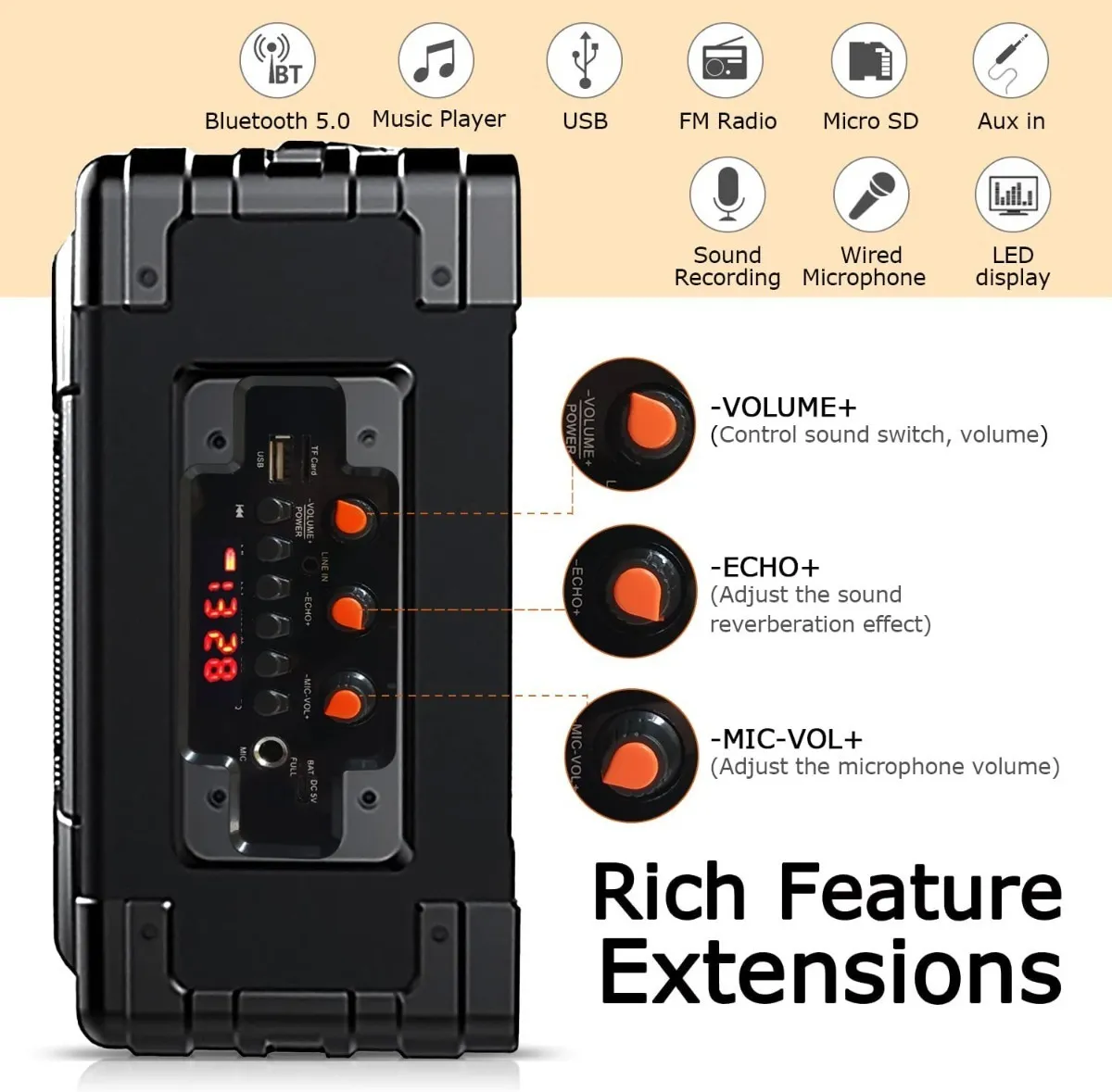 008 Corneta / Karaoke Bluetooth Recargable Portatil + Microfono - Imagen 2
