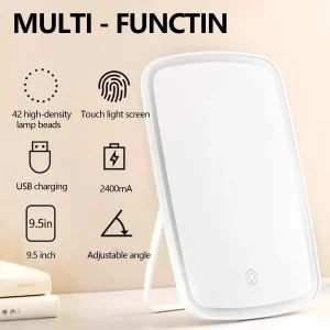 031 Espejo De Mesa Con Luces Led Recargable / Ajustable